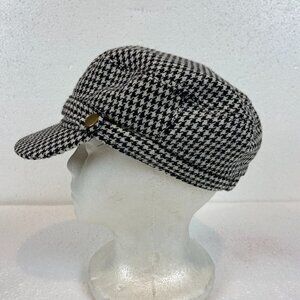 Newsboy Cabbie Hat White & Black Houndstooth